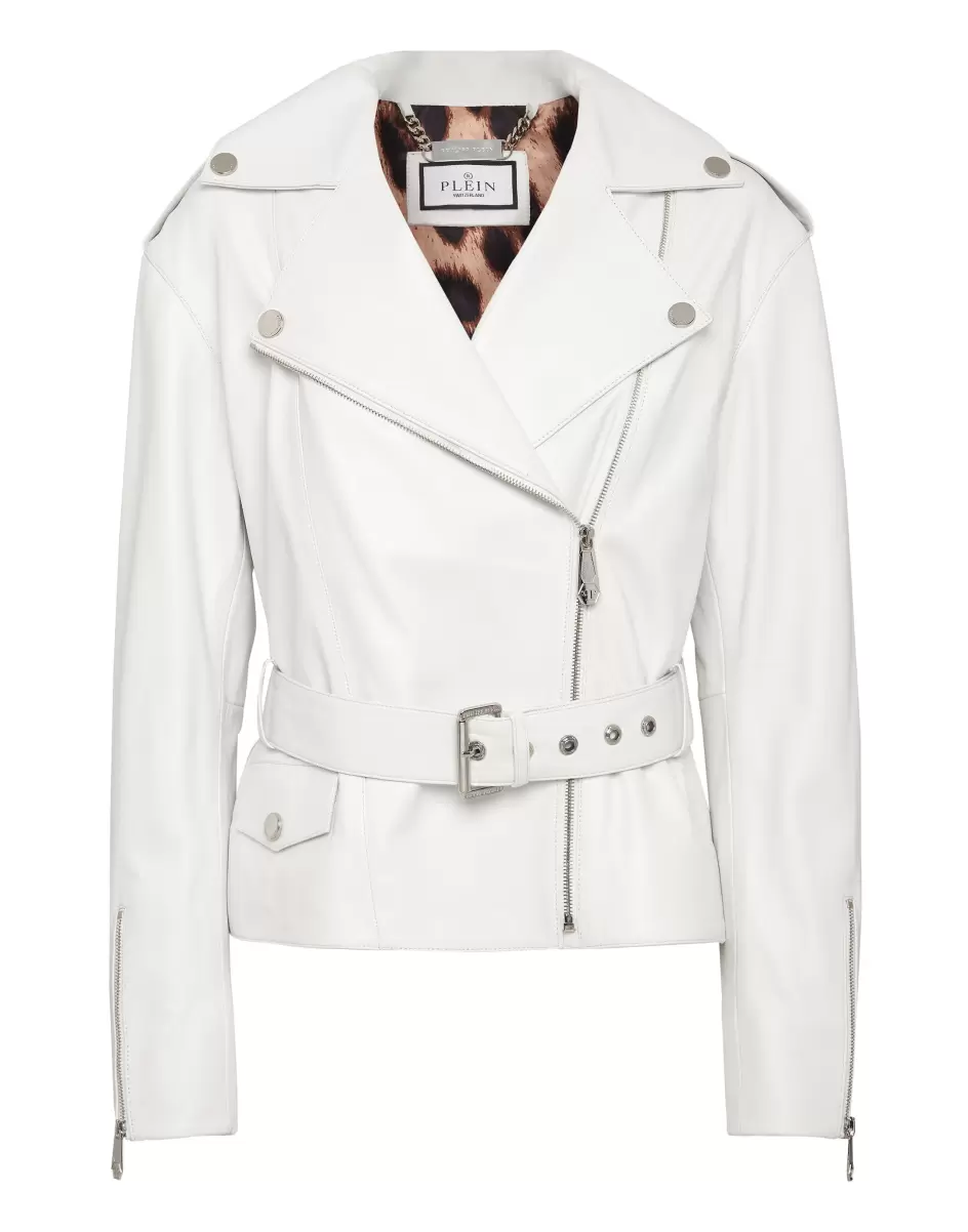 White Philipp Plein Mujer Ropa Exterior Oversize Leather Jacket Noticias