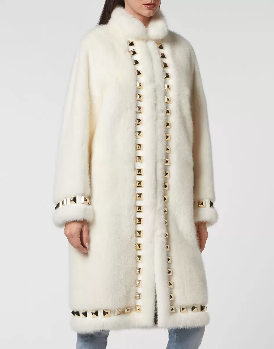 Piel & Abrigos White Long Fur Mink Coat Mejor Precio Philipp Plein Mujer - 1