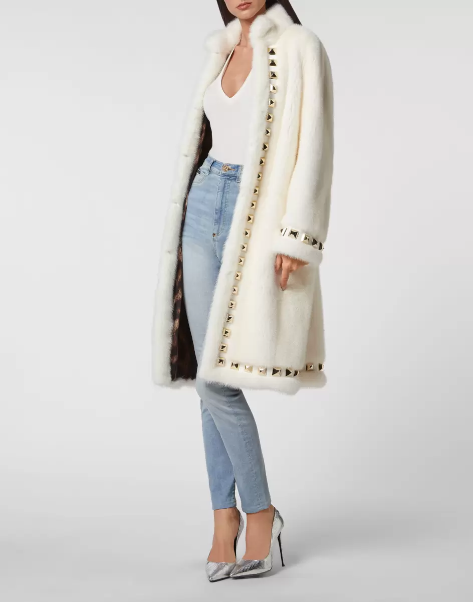 Piel & Abrigos White Long Fur Mink Coat Mejor Precio Philipp Plein Mujer - 3