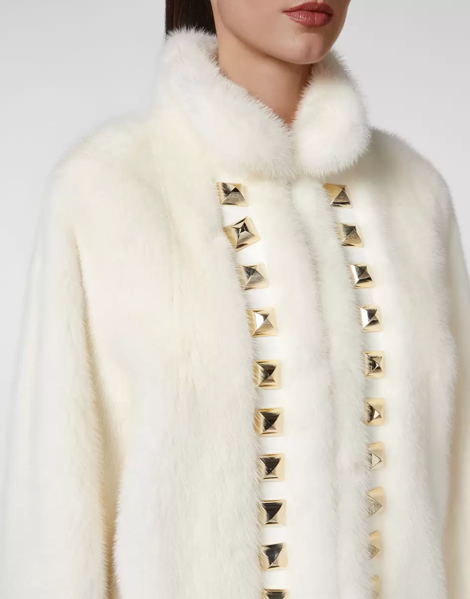 Piel & Abrigos White Long Fur Mink Coat Mejor Precio Philipp Plein Mujer - 4