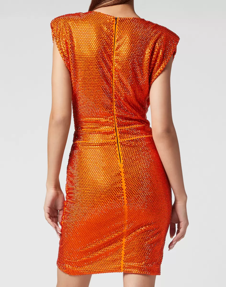 Shoulder Pad Mini Dress Stones Philipp Plein Vestidos Personalización Orange Mujer - 2