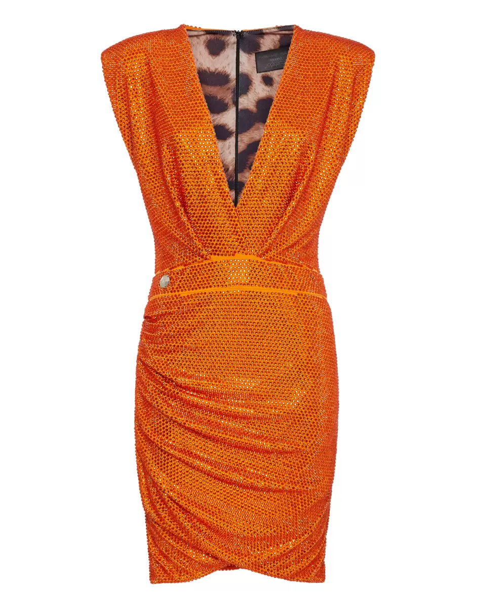 Shoulder Pad Mini Dress Stones Philipp Plein Vestidos Personalización Orange Mujer
