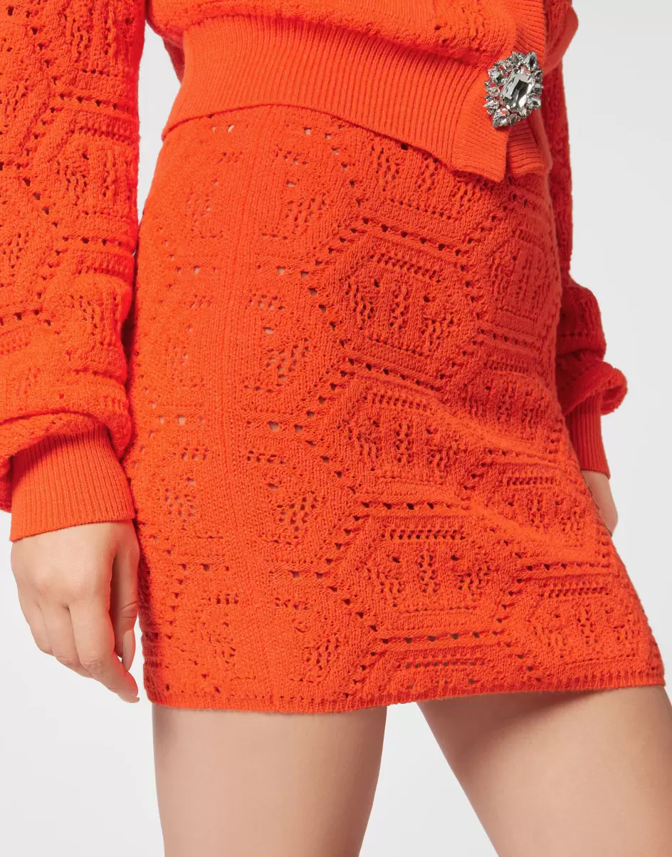 Philipp Plein Fluo Knit Mini Skirt Monogram Orange Fluo Mujer Entrega Rápida Vestidos - 4
