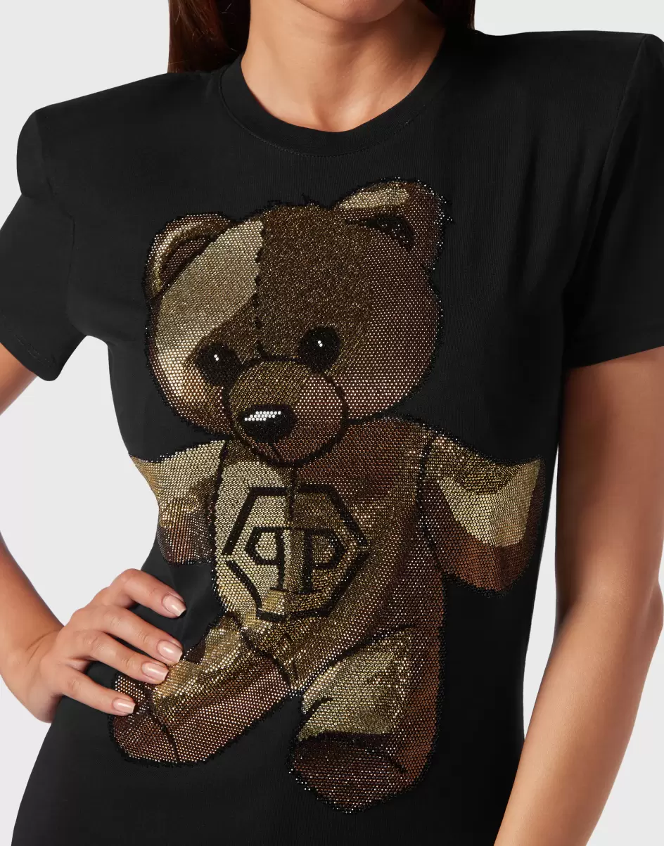 Camiseta & Polos Philipp Plein Tienda Online Black Padded Shoulder Sleeveless T-Shirt Sexy Pure Fit With Crystals Teddy Bear Mujer - 4