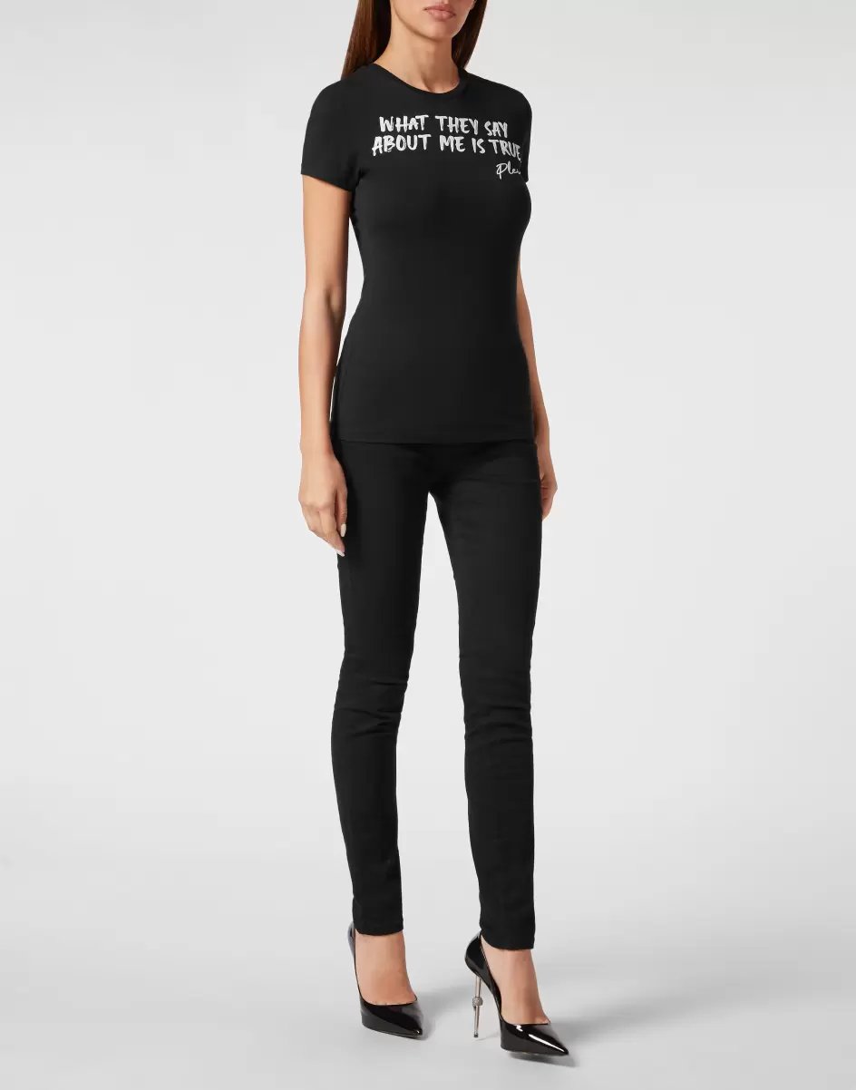 Mujer Camiseta & Polos Barato T-Shirt Sexy Pure With Crystals Black Philipp Plein - 3