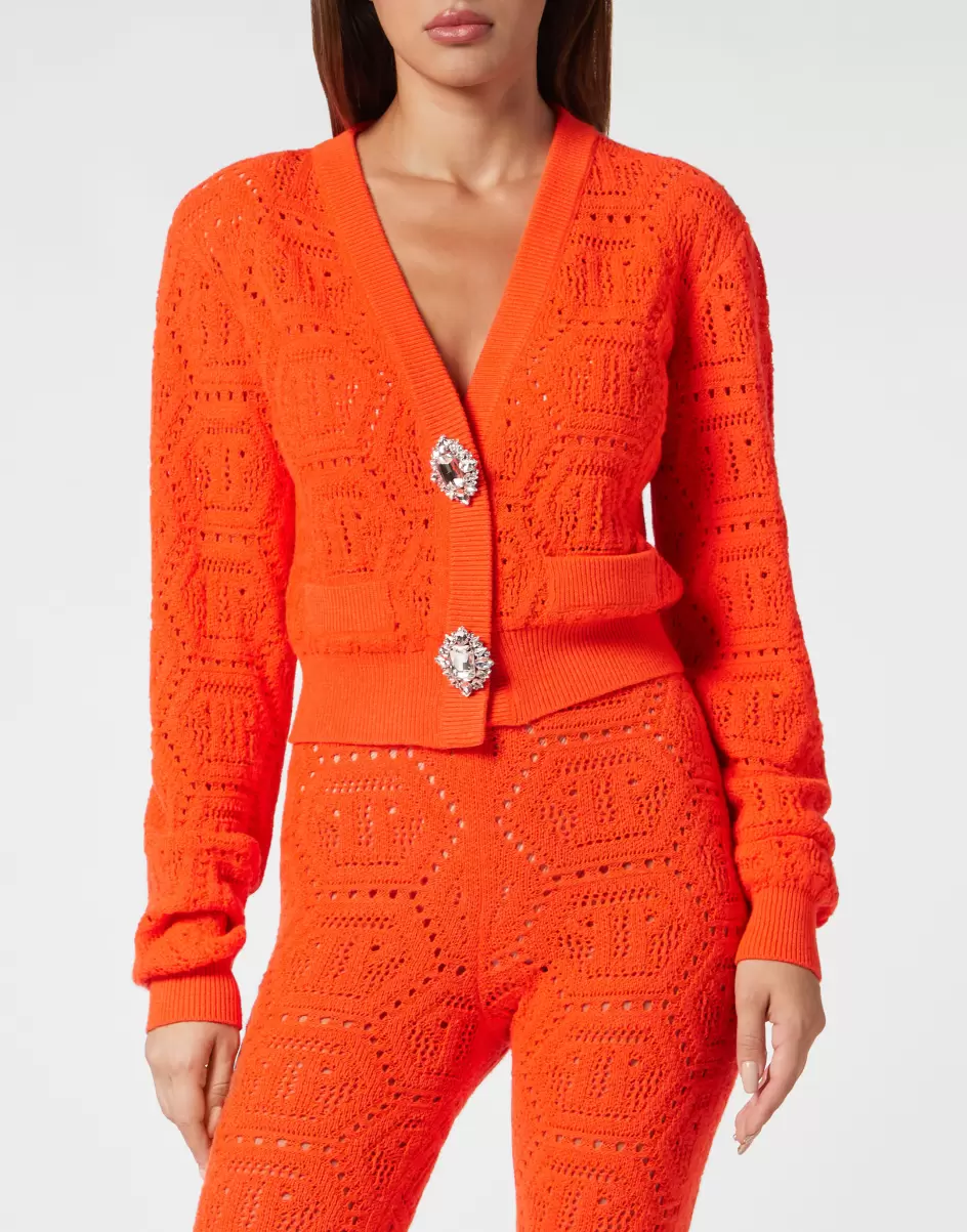 Philipp Plein Popularidad Fluo Knit Cardigan Monogram Prendas De Punto Mujer Orange Fluo - 1