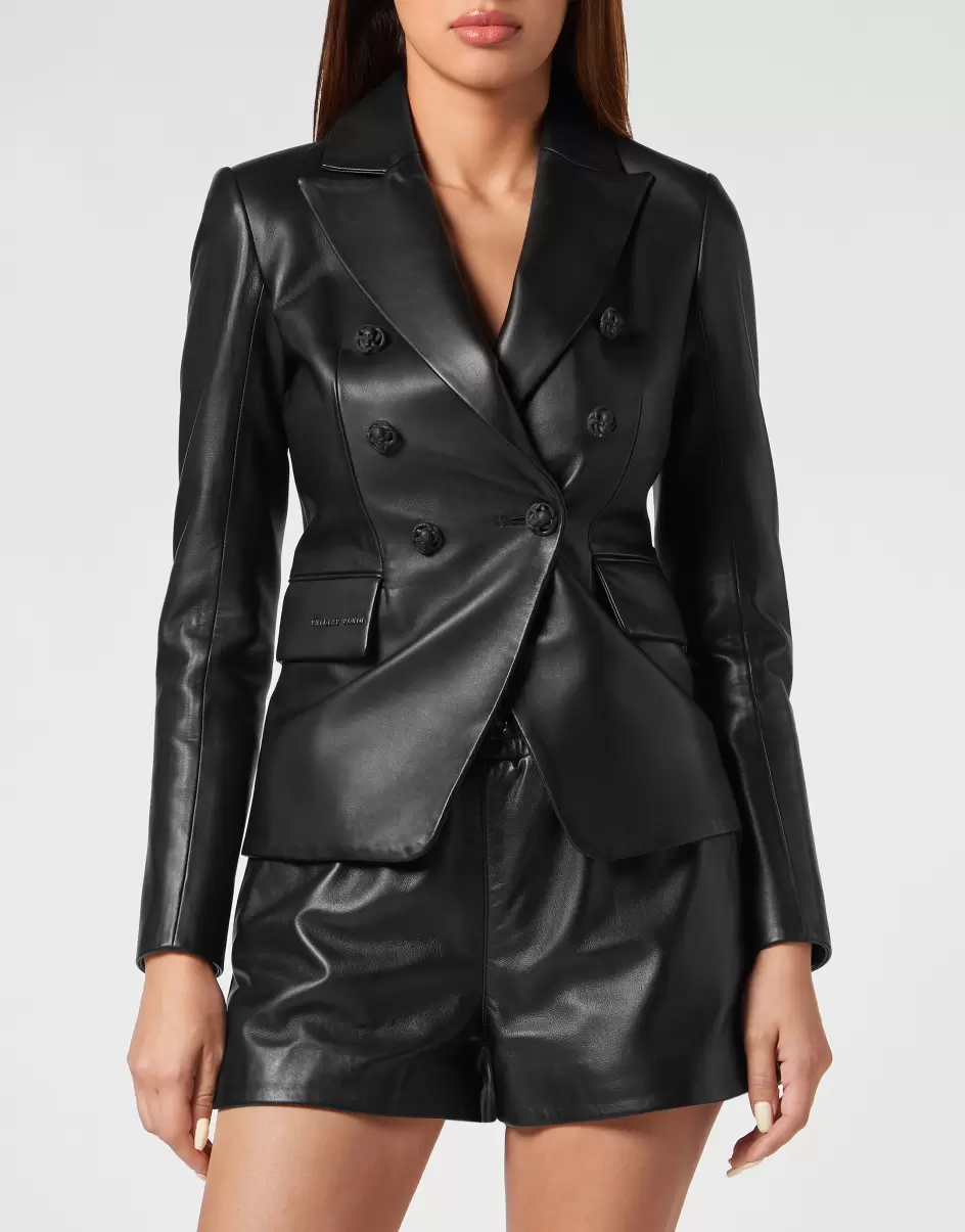 Philipp Plein Leather Fitted Blazer Vender Mujer Black Blazers - 1