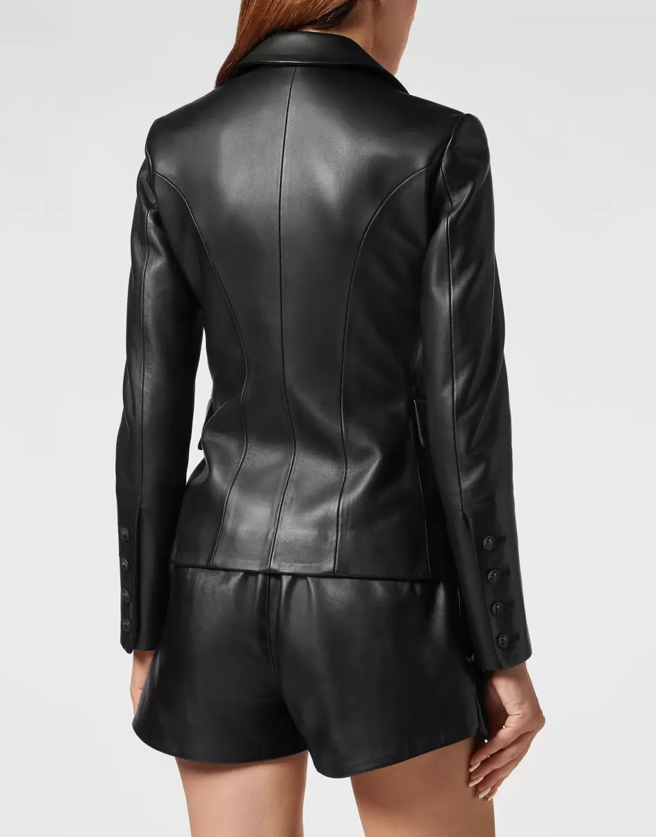 Philipp Plein Leather Fitted Blazer Vender Mujer Black Blazers - 2