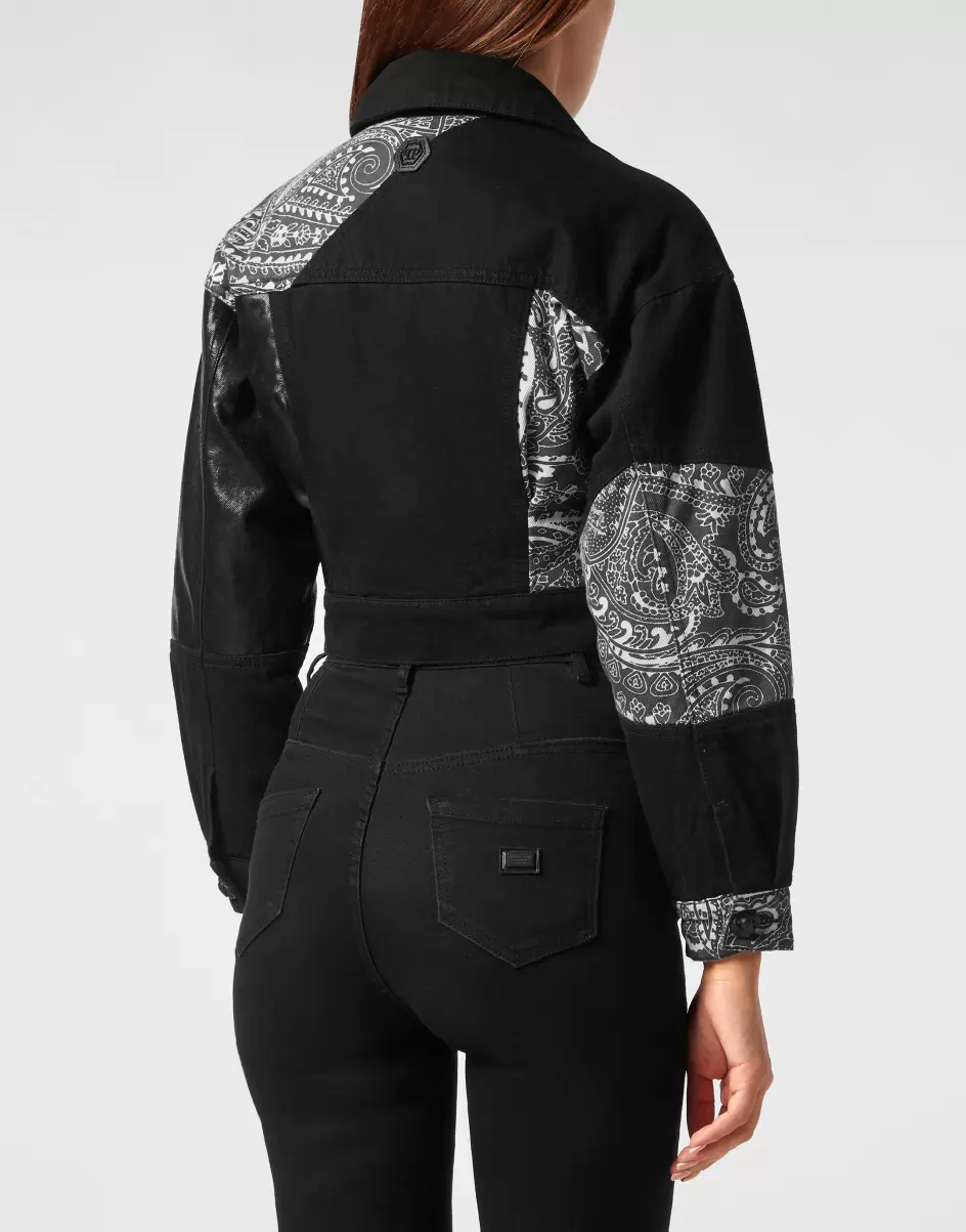 Mujer Comprar Philipp Plein Denim Cropped Jacket Paisley Bandana Patchwork Summer Night Denim - 2