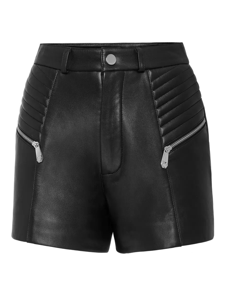 Mujer Philipp Plein En Línea Vintage Leather Hot Pants Pantalones & Shorts Black