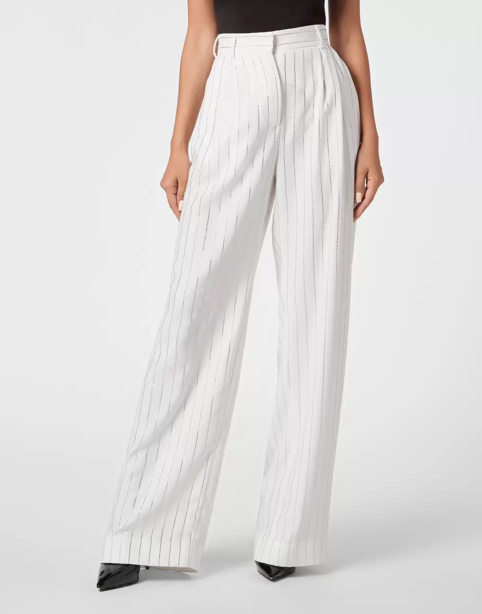 White Compra Pantalones & Shorts Mujer Cady Trousers Man Fit Crystal Pinstripe Philipp Plein - 1