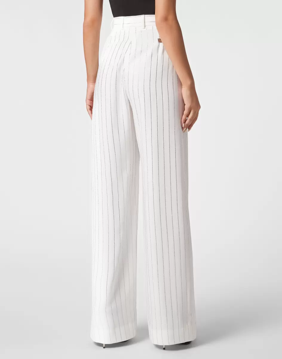 White Compra Pantalones & Shorts Mujer Cady Trousers Man Fit Crystal Pinstripe Philipp Plein - 2