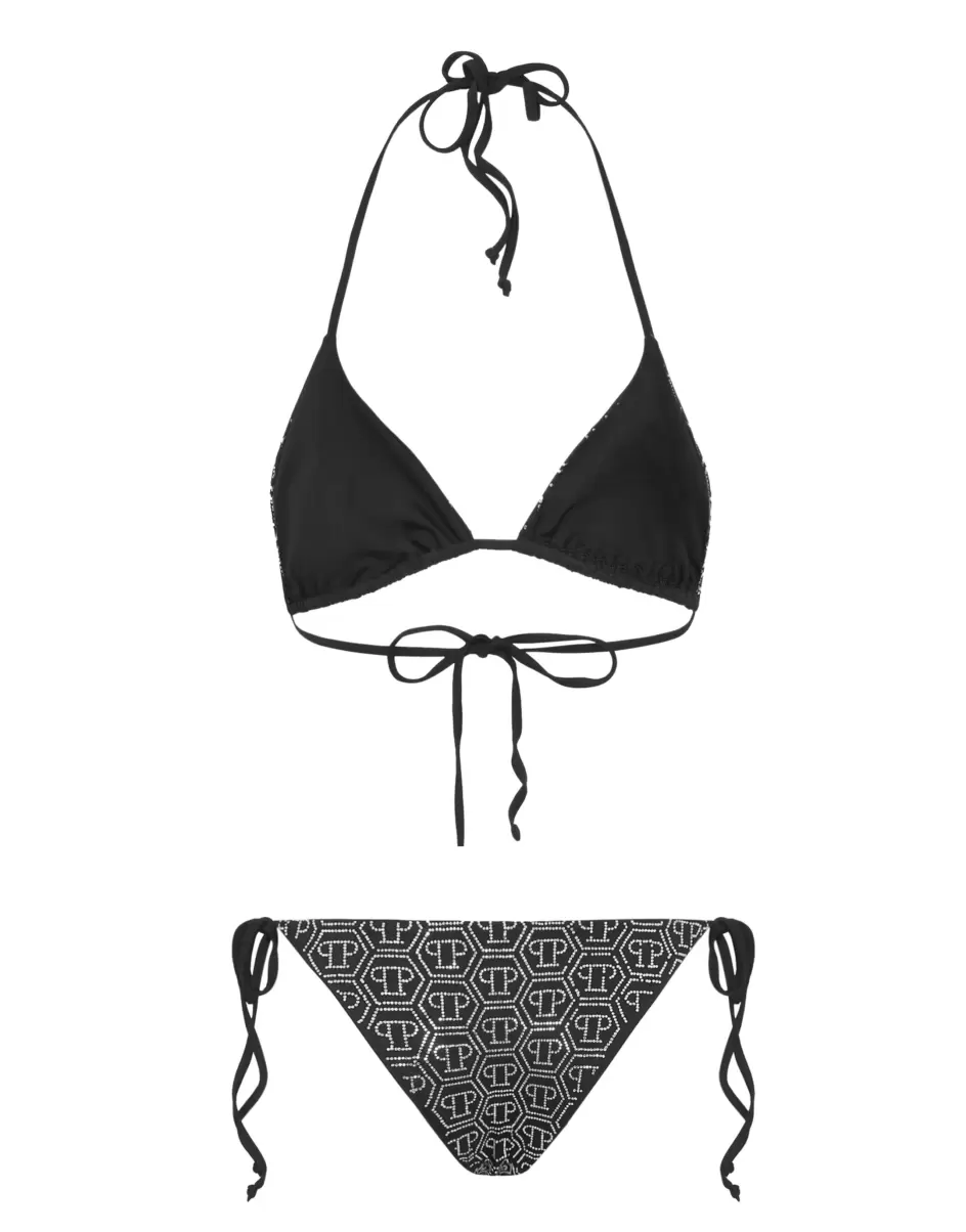 Mujer Black Promoción Trajes De Baño Philipp Plein Bikini Monogram With Crystals - 1