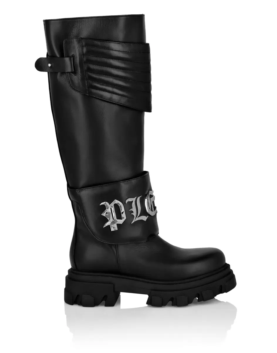 Mujer Black Philipp Plein Botas & Botines Leather Boots High Flat Gothic Plein 2024 - 1
