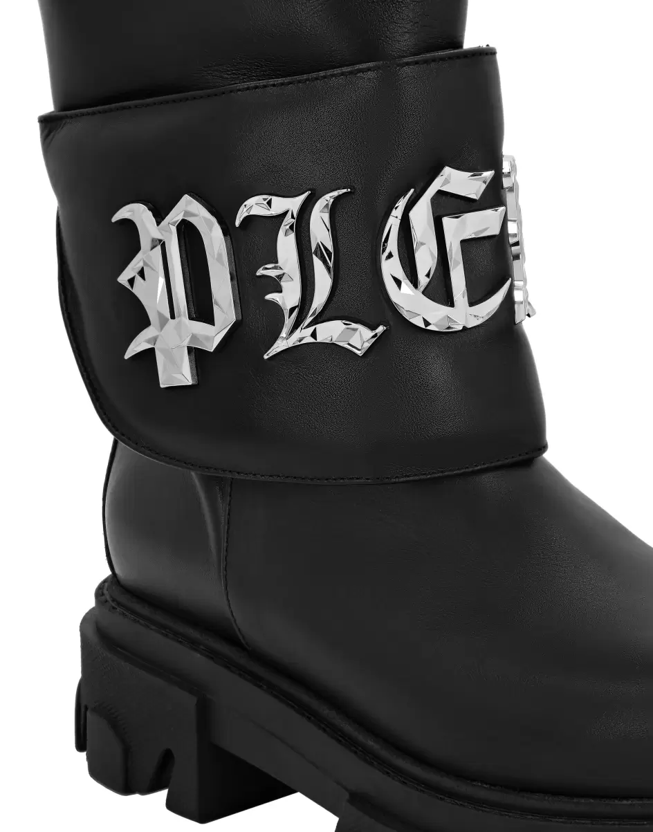 Mujer Black Philipp Plein Botas & Botines Leather Boots High Flat Gothic Plein 2024 - 2