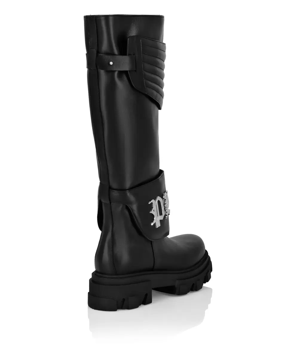 Mujer Black Philipp Plein Botas & Botines Leather Boots High Flat Gothic Plein 2024 - 3