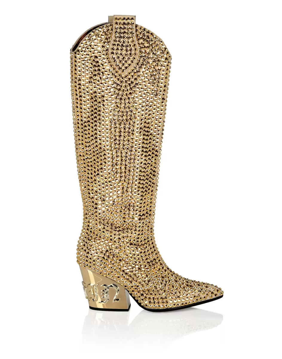Gold Botas & Botines Cowboy Mid-Heel Boots  Gothic Plein With Crystals Servicio Philipp Plein Mujer - 1
