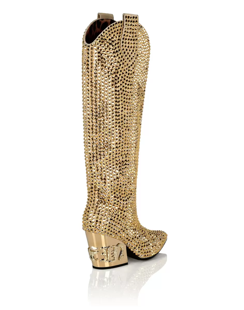 Gold Botas & Botines Cowboy Mid-Heel Boots  Gothic Plein With Crystals Servicio Philipp Plein Mujer - 3
