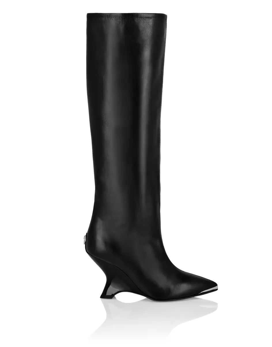 Salida Patent Leather High Wedges Boots Black Botas & Botines Philipp Plein Mujer - 1