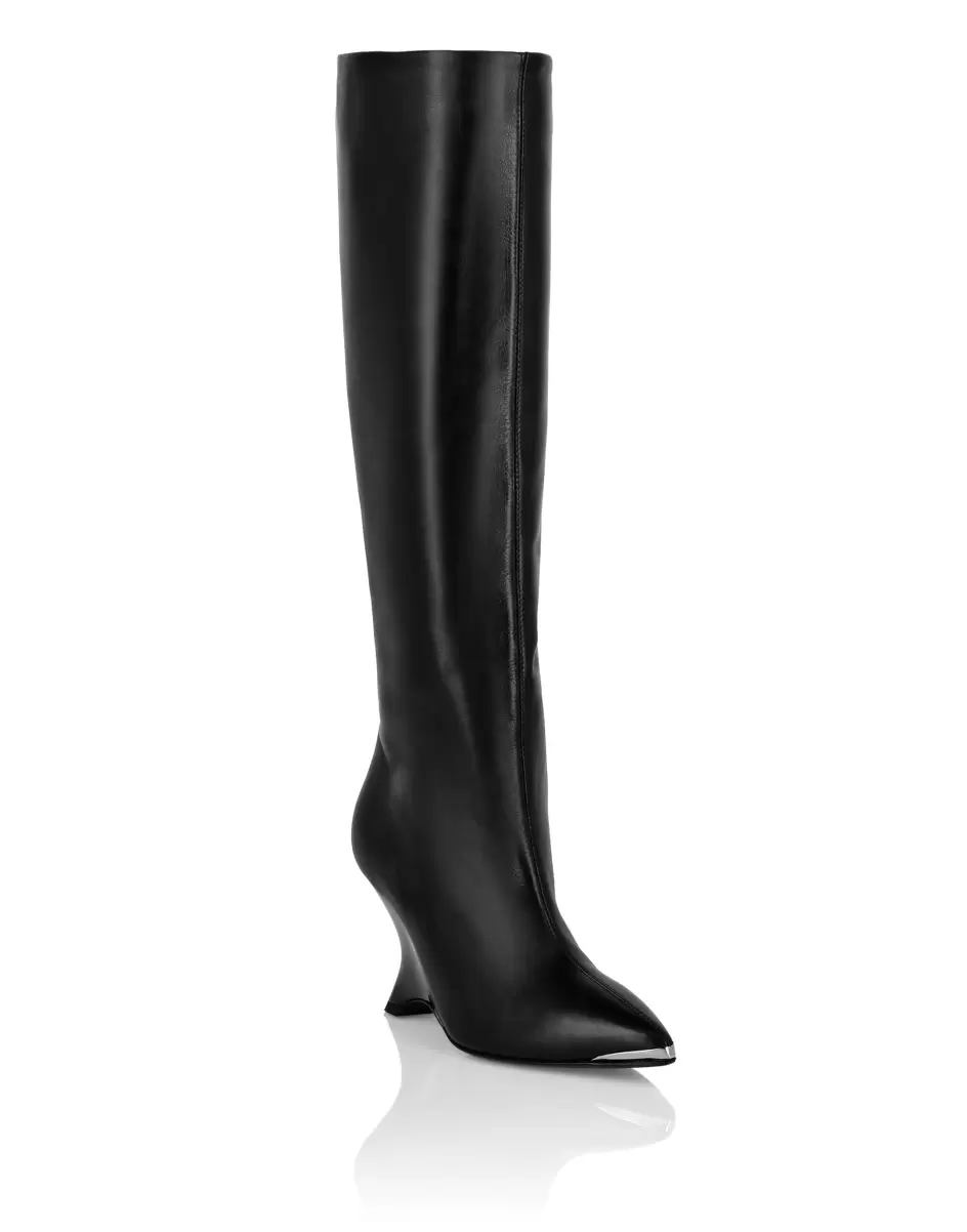 Salida Patent Leather High Wedges Boots Black Botas & Botines Philipp Plein Mujer