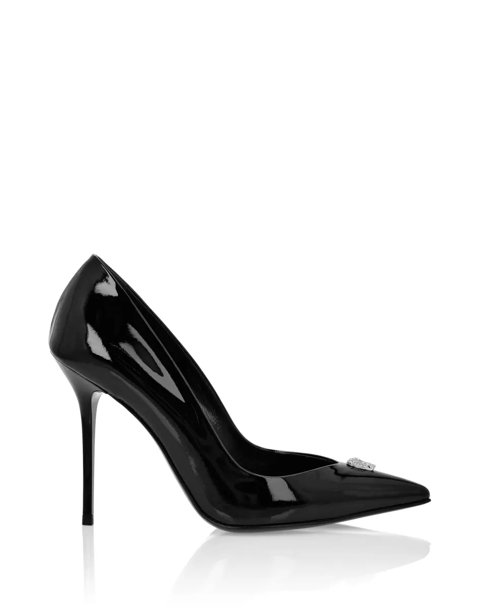 Salida Philipp Plein Zapatos Mujer Patent Leather Decollete Hi-Heels Crystal Skull Black - 1