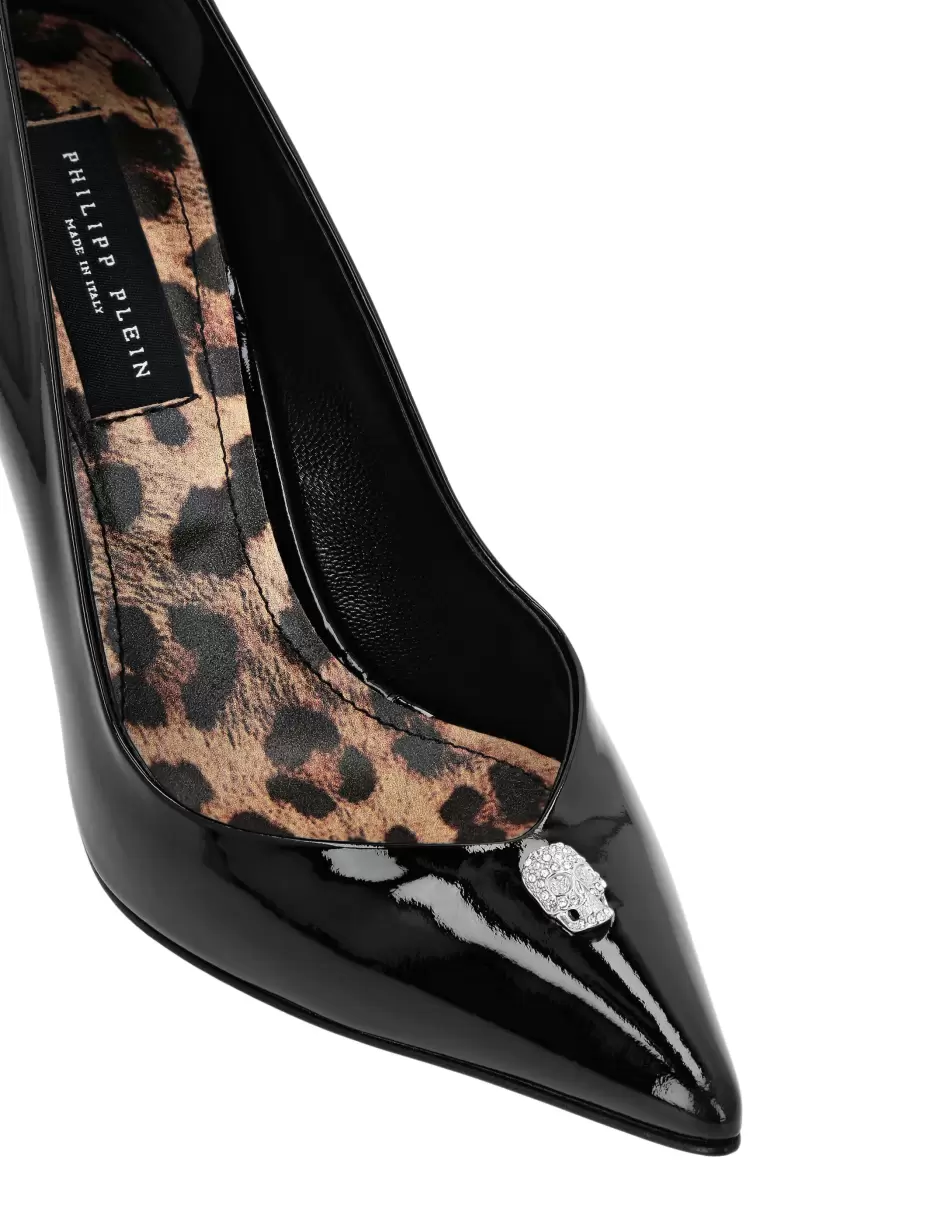Salida Philipp Plein Zapatos Mujer Patent Leather Decollete Hi-Heels Crystal Skull Black - 2