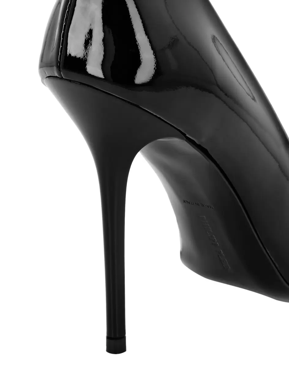 Salida Philipp Plein Zapatos Mujer Patent Leather Decollete Hi-Heels Crystal Skull Black - 3