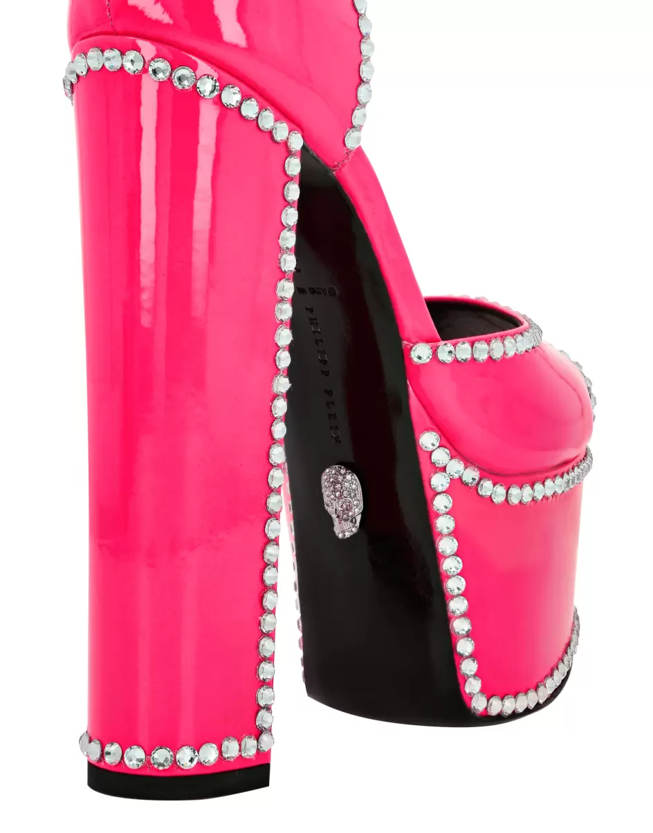 Zapatos Fucsia Fluo Philipp Plein Patent Leather Platform Sandals Hi-Heels Marca Mujer - 3