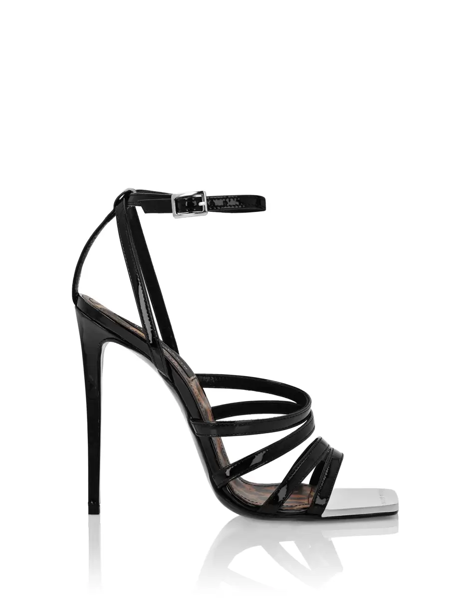 Philipp Plein Mujer Venta Black Patent Leather Sandals Hi-Heels Zapatos - 1