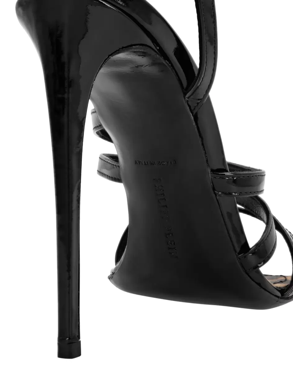 Philipp Plein Mujer Venta Black Patent Leather Sandals Hi-Heels Zapatos - 3