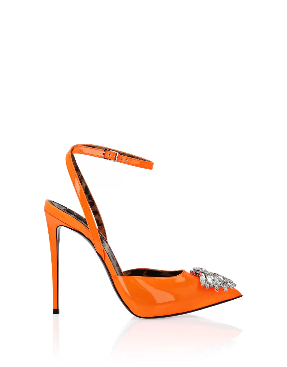 Orange Fluo Philipp Plein Patent Leather Decollete Hi- Heels Brooches Zapatos Comercio Mujer - 1