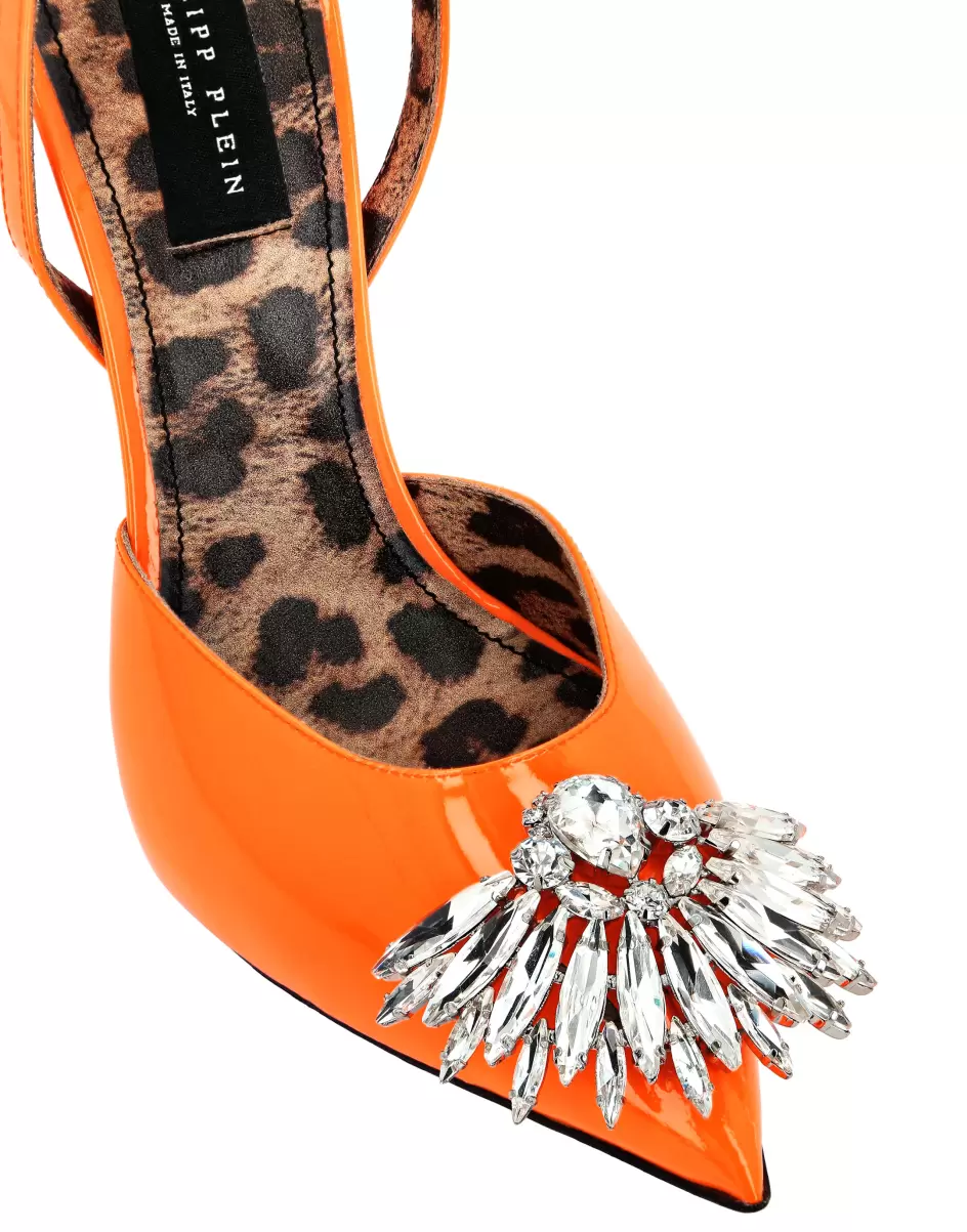 Orange Fluo Philipp Plein Patent Leather Decollete Hi- Heels Brooches Zapatos Comercio Mujer - 2