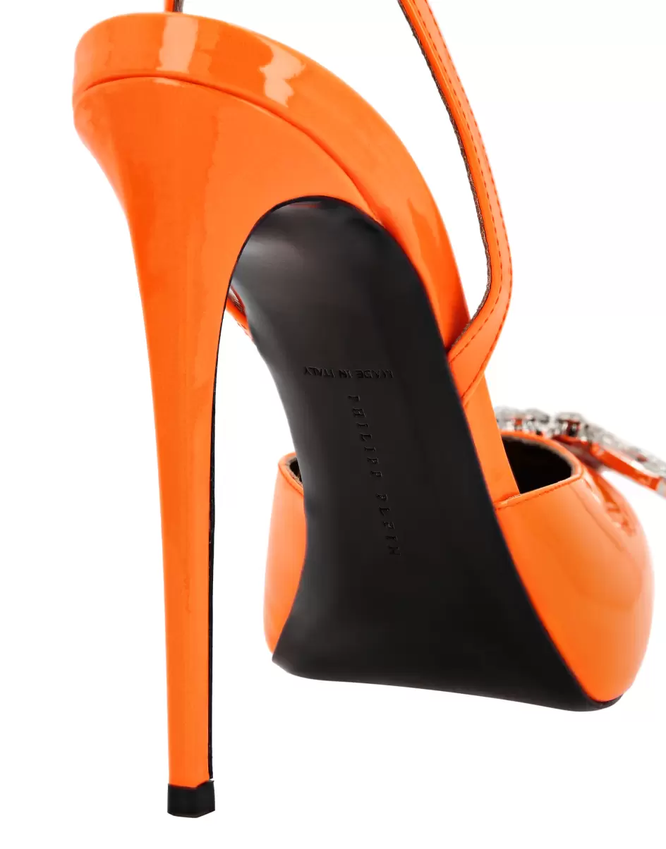 Orange Fluo Philipp Plein Patent Leather Decollete Hi- Heels Brooches Zapatos Comercio Mujer - 3