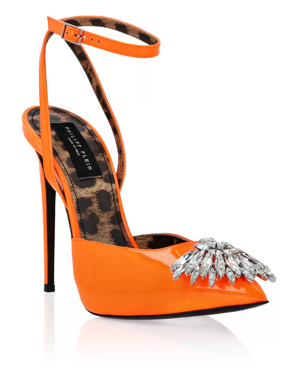 Orange Fluo Philipp Plein Patent Leather Decollete Hi- Heels Brooches Zapatos Comercio Mujer