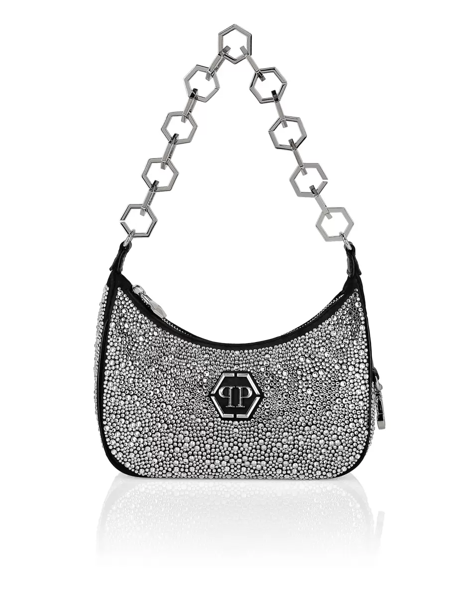 Descuento Philipp Plein Mujer Bolsos De Hombro Y Bandoleras Black / Crystal Leather Shoulder Bag Crystal
