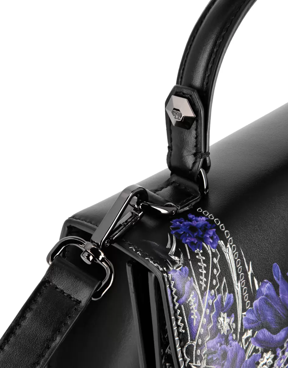 Medium Leather Superheroine Handle Bag Flowers Black Totes Philipp Plein Mujer Precios De Lanzamiento - 4