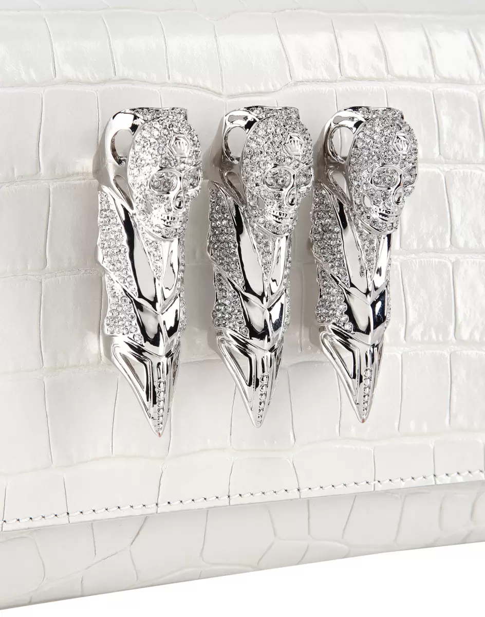 Philipp Plein Mujer Mini Bolsos Claw Clutch With Crystals Conveniencia White - 4