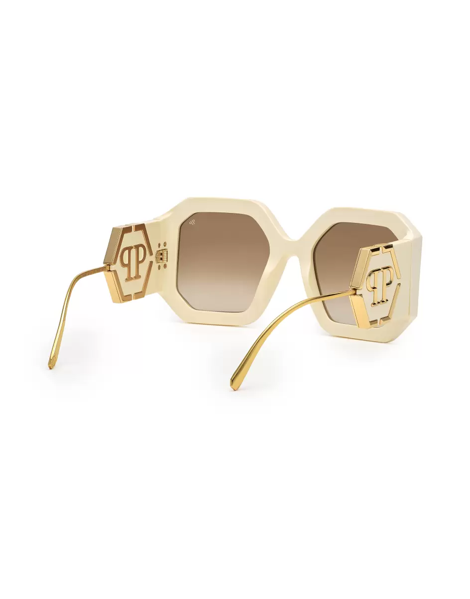 Asegurar Ivory Mujer Sunglasses Square Oversize Plein Diva Gafas De Sol Philipp Plein - 1