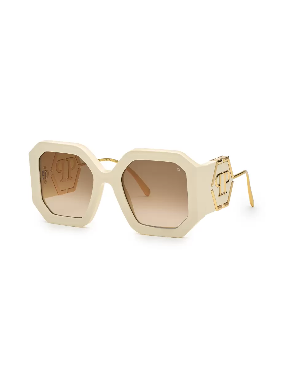Asegurar Ivory Mujer Sunglasses Square Oversize Plein Diva Gafas De Sol Philipp Plein - 2