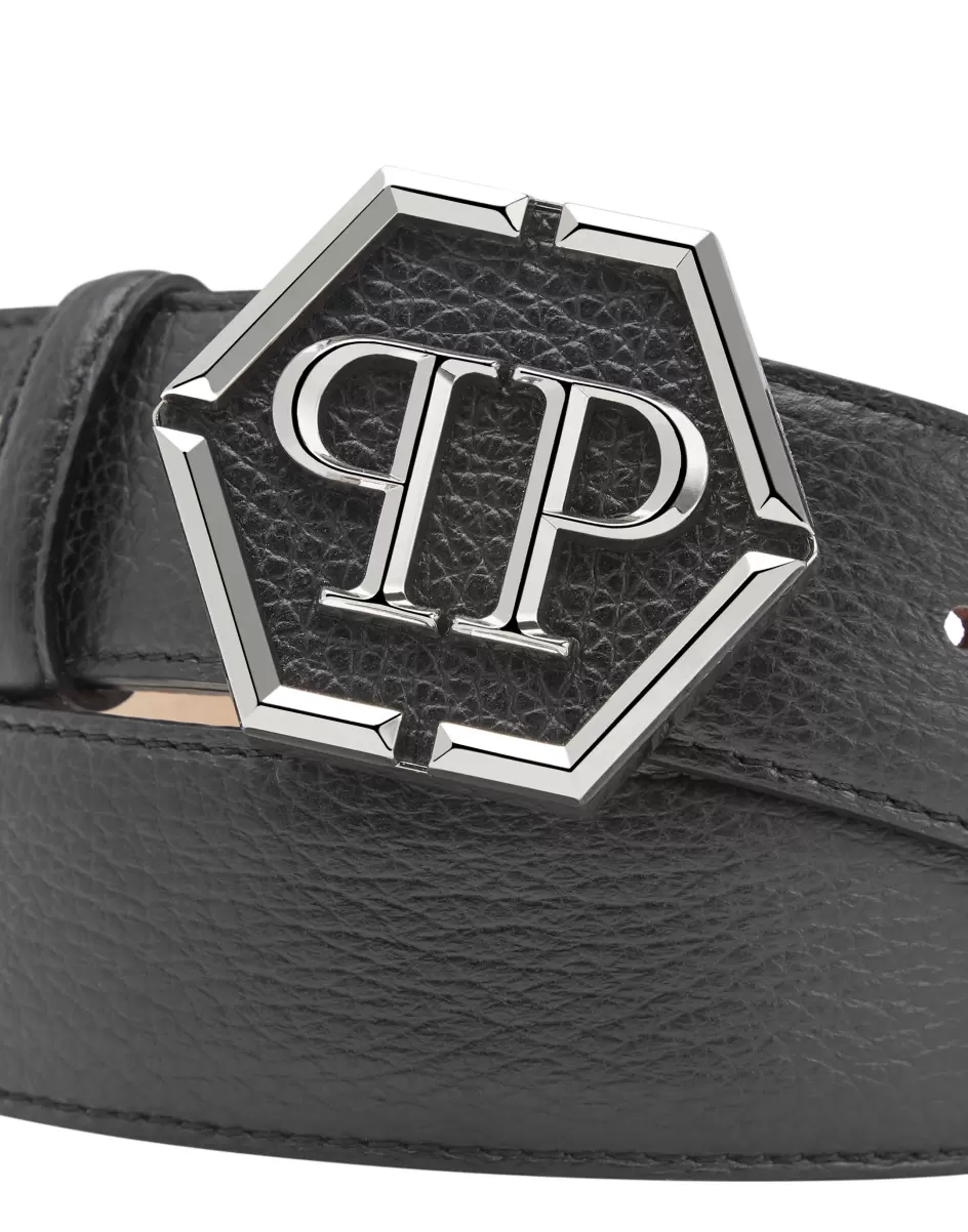 Philipp Plein Correas Black Vender Leather Belt Hexagon Mujer - 1