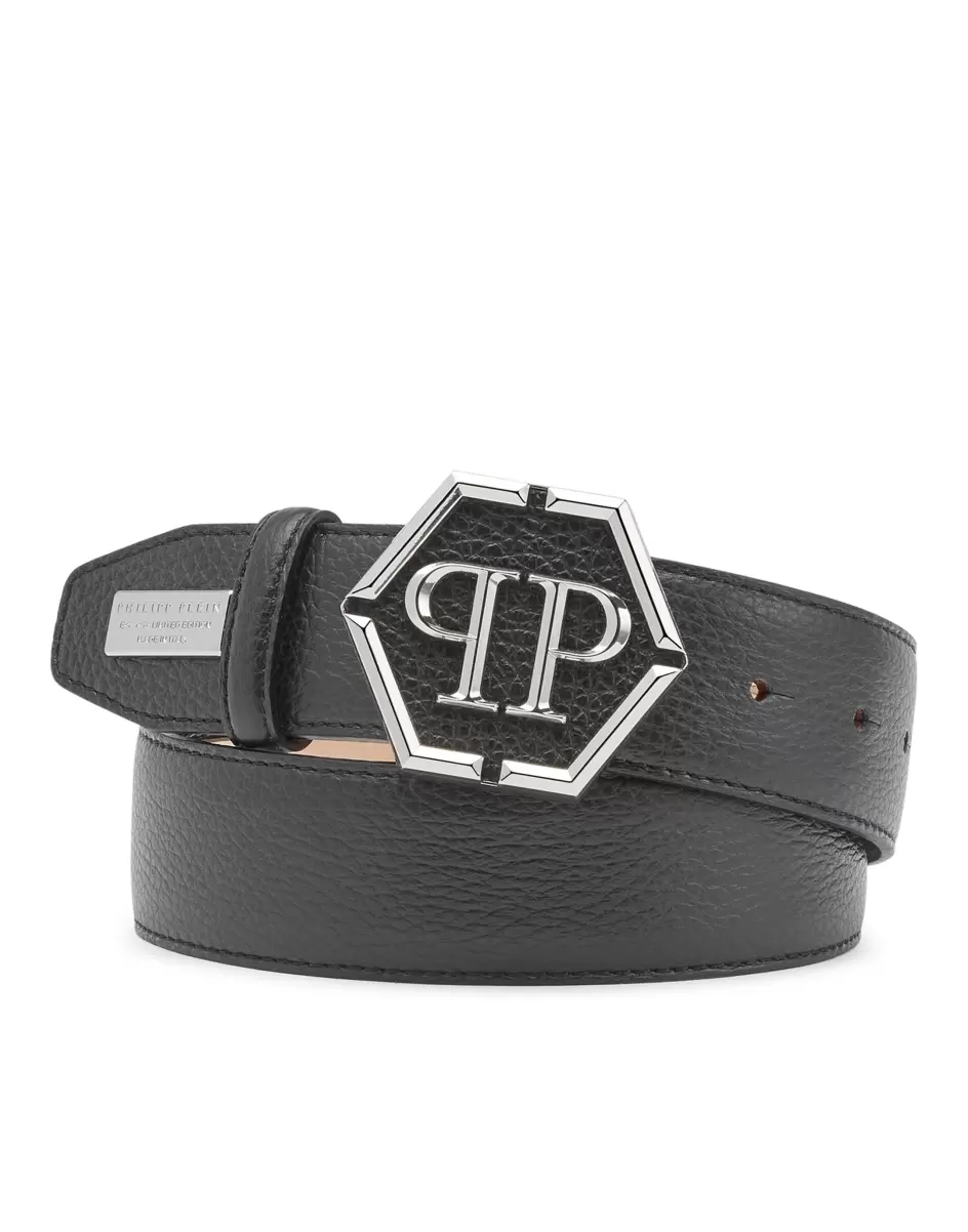Philipp Plein Correas Black Vender Leather Belt Hexagon Mujer - 2