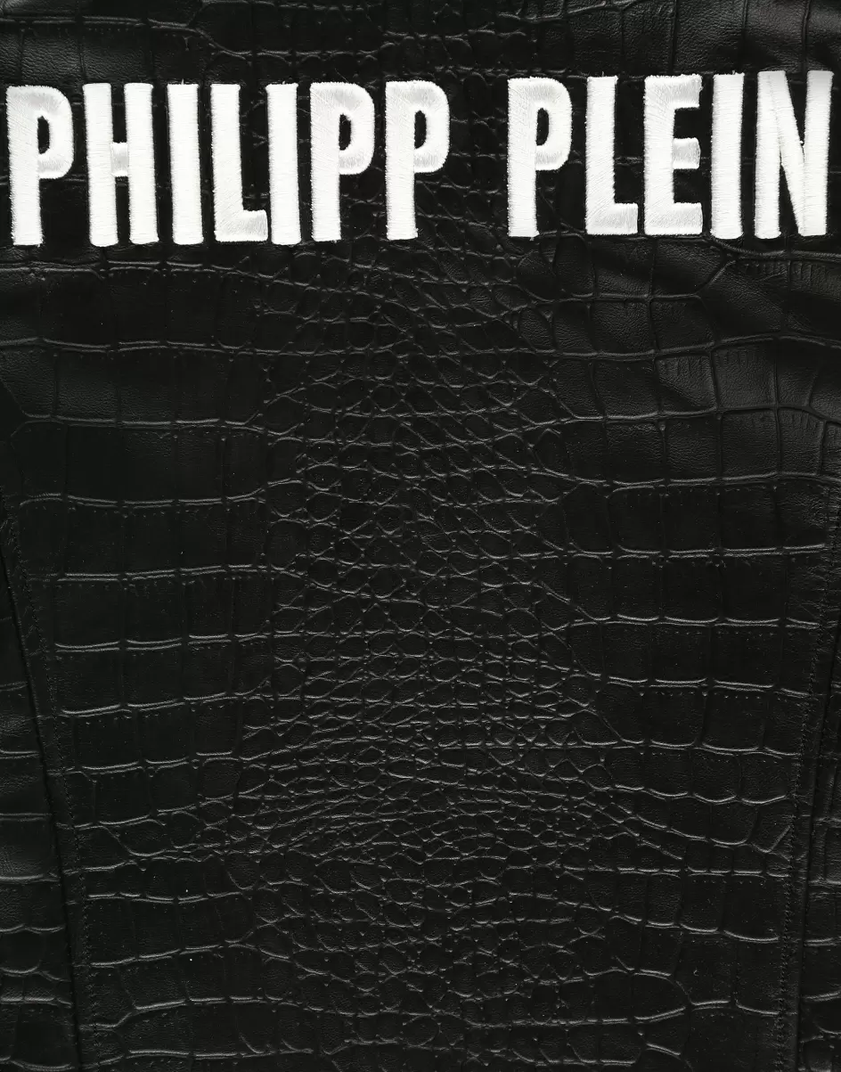Ropa Precio De Mercado Niños Black Philipp Plein Leather Moto Jacket Logos - 2
