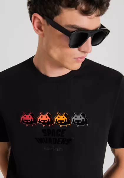 Comprar Negro Antony Morato Camiseta Regular Fit 100 % De Algodón Con Estampado Space Invaders Hombre Camisetas Y Polo