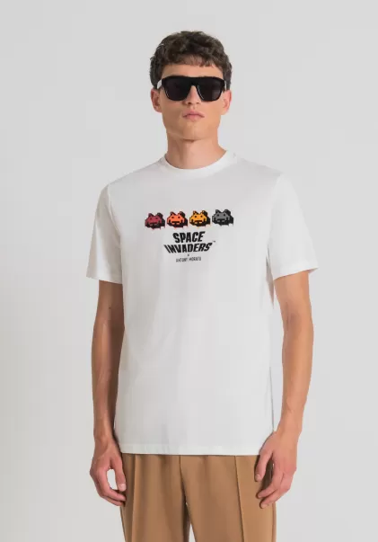 Hombre Crema Camiseta Regular Fit 100 % De Algodón Con Estampado Space Invaders Antony Morato Camisetas Y Polo Popularidad