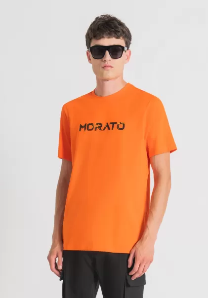 Camisetas Y Polo Naranja Camiseta Regular Fit De Puro Algodón Puro Con Logotipo Engomado Estampado Hombre Antony Morato Precio De Descuento