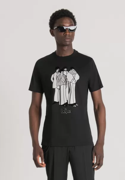 Camisetas Y Polo Camiseta Regular Fit 100 % De Algodón Con Estampado «The Beatles» Negro Descuento Antony Morato Hombre