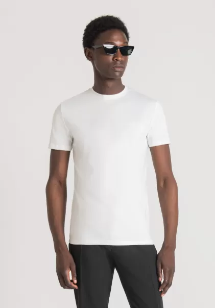 Blanco Camiseta Super Slim Fit De Algodón Elástico Con Logotipo Estampado Hombre Camisetas Y Polo Antony Morato Moda