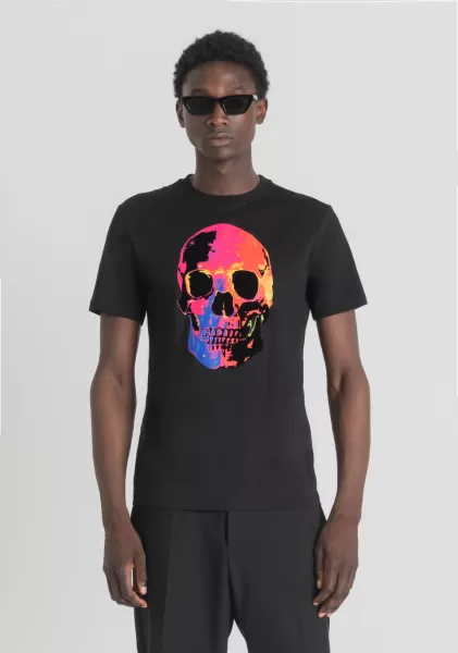 Negro Camiseta Slim Fit De 100 % Algodón Suave Con Estampado De Calavera Antony Morato Camisetas Y Polo Hombre Oferta Especial