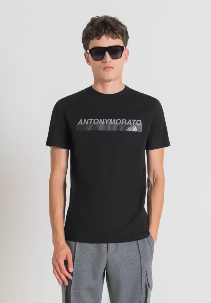 Camiseta Slim Fit De 100 % Algodón Con Logotipo Engomado Estampado Antony Morato Comprar Hombre Negro Camisetas Y Polo
