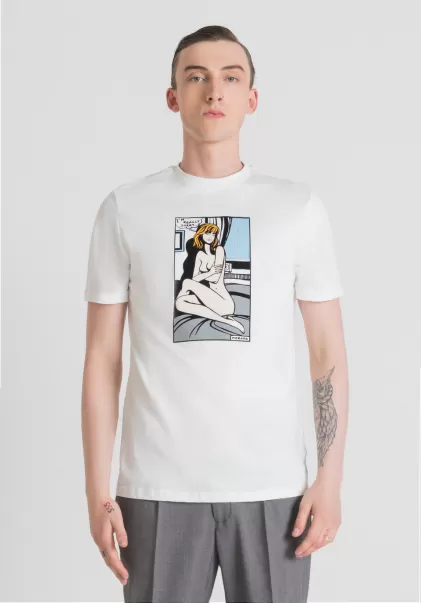 Hombre Camisetas Y Polo Camiseta Regular Fit 100 % De Algodón Con Estampado De Viñetas Moda Antony Morato Crema